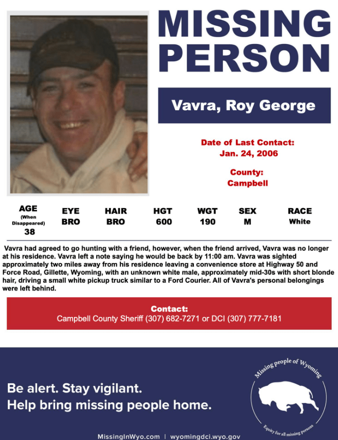 Roy Vavra Missing Person Flier